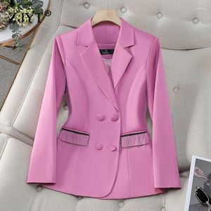 Garnitury damskie Zjyt Office Lady Blazer Women 2024 Spring Autumn Long Rleeve Otwarj Kurtka swobodne codzienne frezowanie frędzle veste femme plus size rozmiar