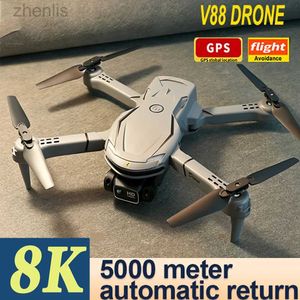 Drones v88 drone 5g 8k fotografia aérea profissional dupla câmera dupla evitação de alvo omnidirecional uva 5000m d240509