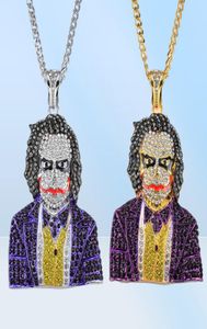 Fashion Iced Out Large Cartoon Clown Cosplay Pendant Necklace Mens Hip Hop Necklace Jewelry 76cm Gold Cuban Chain For Men Women3683503