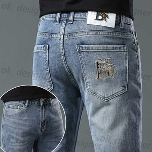 Jeans masculino jeans jeans para masculino luxo fino elástico esbelto calças masculinas