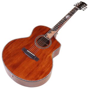 Gitarr full sapele trä 40 tum akustisk gitarrbrun färg hög glans cutaway 6 sträng folk gitarr med odling av kulturinlägg