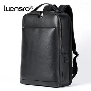 Mochila Couro genuíno 15.6 polegadas laptop USB Men Bag Saco de Computação Escola Baga de Grande Capacidade Viagem de Covilhão Macho Masculino