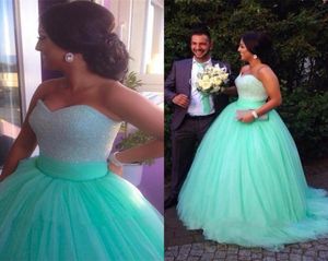 2015 Mint Green Wedding Dresses Ball Ball Soft Tulle tulle sweetheart adged chared made plus size bridal obrals cheap wedding dresses 8039266