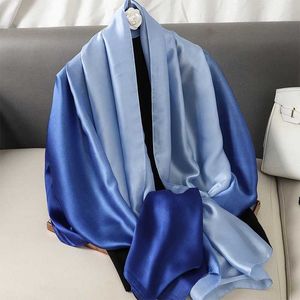 Lenços gradiente de luxo lenço de seda marca feminina saco de xale sólido bandana cabeça fald moda bandeira de cabeça de chuva de raio 2023 q240508