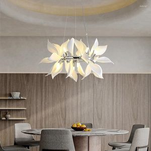 Lampadiers in porcellana lampada appesa al cromo oro petalo bianco per soffitto soggiorno decorazioni a led flaceuture moderno lucentezza per la casa moderna