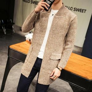 2020 Autumn Winter Long Sweater Cardigan Men England Style Khaki Knitted Coat Male Sweatercoat with Pocket Knit Windbreaker Men2397816116