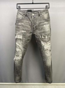 Herren Jeans dünne Not gerissen zerstörten Stretchbiker Denim weiß schwarz blau schlank fit hip hop hops für Männer Größe 4454 Top Qua2309901