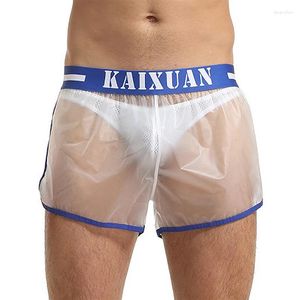 Shorts masculinos boxer transparentes sexy veja através de troncos de natação sólidos casuais no fundo da prova d'água de praia