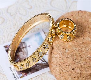 Anéis Bangles Sets Women Floods Flowers Bracelets Rings Gold Silver Girls Wedding Jewelry Conjunto Amante Presente3032552