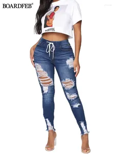Women's Jeans Women Ripped Pants Female Spring Solid Casual High Waist Skinny Denim Pencil Long Ladies Stretchy Slim Fit Trousers