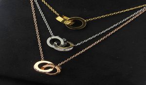 2019 hela guldpläterade dubbelringar hänge halsband choker 316l rostfritt stål två cirkel ringar halsbandsmycken för kvinnor6670148