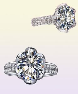 Yhamni Original 925 Anelli di nozze in argento sterling per donne Inlay a forma di fiori romantici 3 carati cz Diamond Engagement Ring Woles2456215