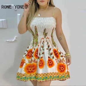 Vestidos casuais básicos vestido de duas peças, vestido elegante, estampa floral espaguete com cinta de ombro, vestido de verão casual mini vestido