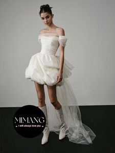 Дизайнерское легкое свадебное платье Bateau с высококачественным атласным белым коротким платьем помолвка
