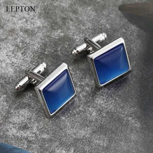 Cuff Links Blue Opal Stone Mens Shirt Bufflinks Lepton Fashion Stone Stone Bufflinks Rellojes Gemelos Q240508