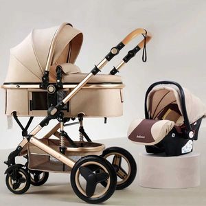 Коляски № 2023 Высокая ландшафтная детская коляска 3 в 1 с автомобильным сиденьем и кольцами роскошной маленькой коляски для новорожденных.