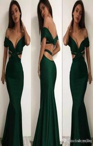 2019 Ny off -axel mörkgrön aftonklänning Sexig satin sjöjungfrun Backless Formal Holiday Wear Prom Party Gown Custom Made Plus SI5384783