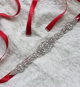 2019 Real Image Brautkleider Schärpe Brautgürtel Strasskristallband für Prom Abend handgefertigtes weißes rotes schwarzes Blush 10 Col5976255