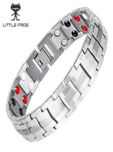 LITTLE FROG Men039s Double Row 4 Elements Health Magnetic Titanium Bracelet Silver Therapy Bangles Gift For Lover039s8213107