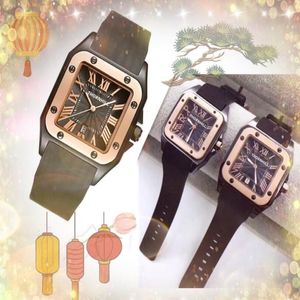 Couple Japan Quartz Movement Watches Women Men Luxury Brown Black Green Rubber Belt Watch Fashion Square Roman Tank Wristwatches 255F
