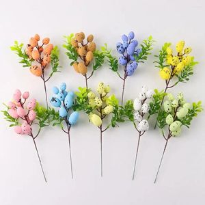 Decorative Flowers 22CM Easter Egg Tree Branch Colorful Painting Foam Flower Fake Plant DIY Decoration Wedding Festival Party Home Decor