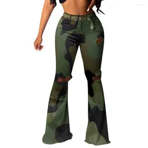 Damen Jeans Design Mode Plus Size Women Camouflage Hole Skinny Jean Hohe Taille Denim Bell Bottom Destressed Rised Flare Hosen