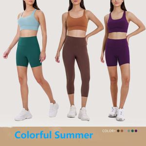 LU-215 Yoga Tank Kırpılmış Taytlar Kadınlar İçin Spor Yoga Hizalama Şort Kadın Pantolon Kadın Şortları Kırpılmış Pantolon Spor Fitness Giyim Kızları Salon İnce Fit Setleri