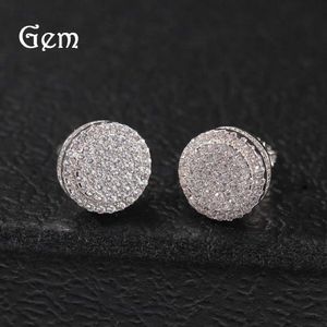 Stud HOYON Hip Hop S925 Silver Earrings Double layered Design Round CZ Stone Fashion PiercEarrings Jewelry for Men and Women Gift J240508