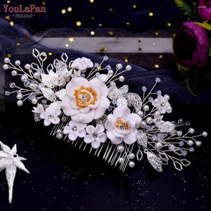 Светники Topqueen Floral Wedding Hair Piece Bide Comb Bridal с цветами Bridemaids кусочки головы жемчужины HP320