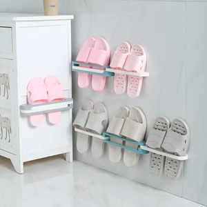 3 i 1Folding tofflor Holder Shoes Hanger Självhäftande förvaringshandduk Rackar Badrum Slippare Rack Väggmonterad skoorganisatör