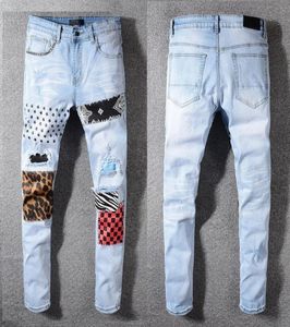 Bütün erkek mavi kot kamuflaj deseni yırtılmış kalem fit ince hip hop pantolon moda denim pant96363791450408