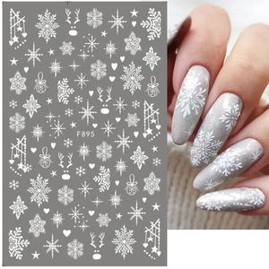 3D Snowflake paznokcie kalkomanie Białe wzory świąteczne samozadowolenia Naklejki Rok Zimowe żelowe folii suwaki Dekoracje LAF895 240509