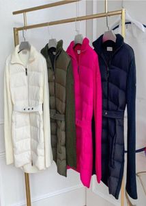女性の編み物スタンドカラーダウンコートスリムでベルトデザインジャケット長い冬の秋のパーカーサイズsxl3085249
