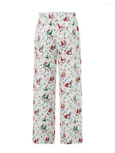 Kvinnors sömnkläder Kvinnor Christmas Lounge Pants Snowflake Santa Gnome Tryck Löst bekväma casual bredben Pajamas sömnbyxor