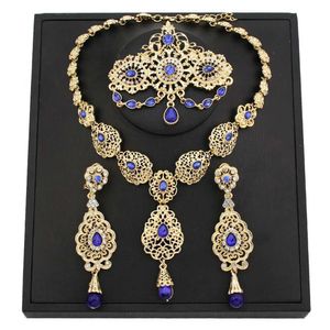Bracelet Earrings Necklace Sunspicems Gold Color Moroccan Bride Jewelry Sets for Women Caftan Brooch Earring Necklace Set Algeria Flower Pendant Necklace T240509