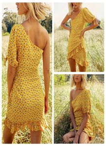 Frauen wickeln A-Line-Kleider Rüschen Sommer Boho Mini Print Kurzarm Abendkleid Damen Feiertag Strand Sunddress9251623