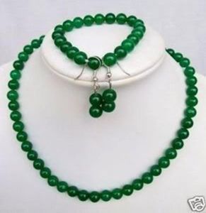 natural 8MM Green jade Beads NecklaceBraceletearring Sets019488745