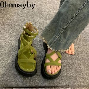 Летняя гладиаторская платформа Flats Women Sandals Fashion Open Toe Toe Band Shoes Ladies Outdoor Party Sandalias 240428