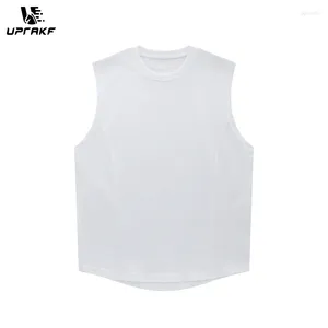 Tanque de tampas masculinas uprakf com o pescoço redondo de cima redondo preto branco algodão puro camiseta de basquete solto camisetas respiráveis