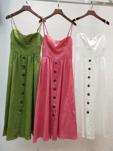 Vestidos casuais 2024 sólido branco verde rosa rosa sem fita midi linho sexy feminino roupas de alta qualidade