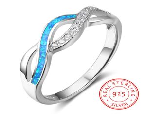 REAL 925 Sterling Silver Promins Rings Blue Opal Stones Rhodium مطلي بالمجوهرات خاتم الخطوبة للزوجة 7925118