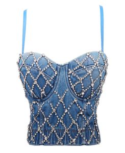 HANWILDER Cowboy beaded crop top bra camisole vest body sculpting Lingerie performance short cropped umbilical female dance clothi5711786