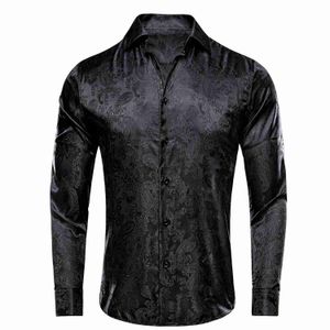 Мужские платья рубашки Hi-Tie Business Mens Рубашки Silk Paisley Black Green Purple Red White рубашка для воротника повседневная формальная для мужского свадебного подарка D240427