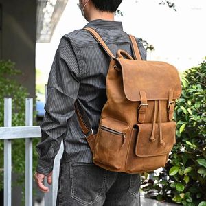 Backpack Fashion Urban Herren echtes Leder großer Kapazität Mann Back Bag Business Notebook Laptop Anti -Diebstahl für Reisen