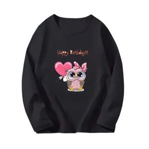 Tシャツ女の女の子の誕生日プレゼントTシャツ紅レンズ秋のTシャツの子供用オクロウTシャツリトルガール長袖コットンTシャツ240509