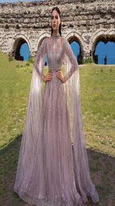 sequined Dubai Muslim Luxury Mermaid Evening Dresses Long Lace Appliques Full Sleeves Beading Crystal Floor Length Prom Dress Form1995638