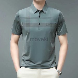 メンズドレスシャツ新しいメンズビジネスカジュアルポロ短袖滑らかでしわ抵抗性快適なトップD240427
