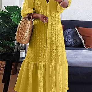 Plus Tamanho 5xl Vonda Mulheres Vestido de Camisa Verão Sexy V Botões de pescoço de meia manga longa maxi vestidos bohemian partido elegante manto y240425