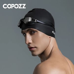 COPOZZ Mens elástica de tamanho grande Capinha de coloração Chapéu de natação adulto Chapéu de natação à prova d'água Silicone Hat 240429