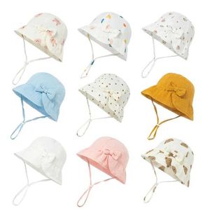 Cappelli cappelli fine cappello da bambino in lino Summer Beach Childrens Hat Girl Boy Bow Bow Sweet Baby Hat Hat Cappello Accessori neonati 0-12m D240509